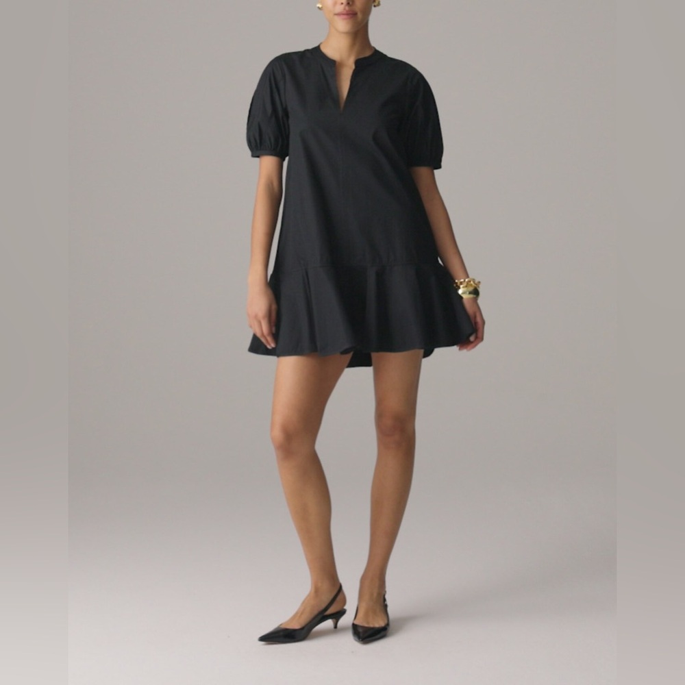 J. Crew Black Mini Dress with Puff Sleeves